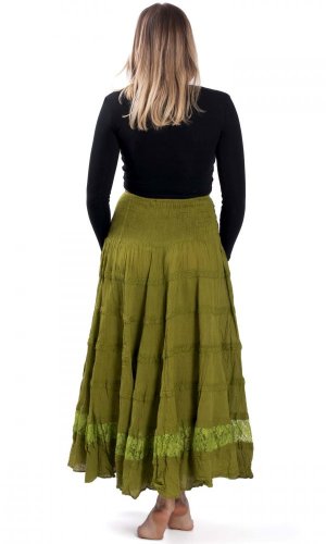 Kolesová sukňa s čipkou ADITI zelená