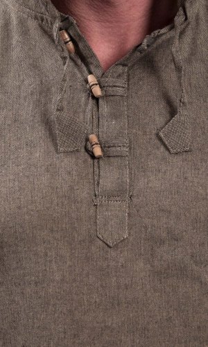 Košile Nepál / ETNO KURTA s kapucí hnědo-béžová - Velikost: 3XL