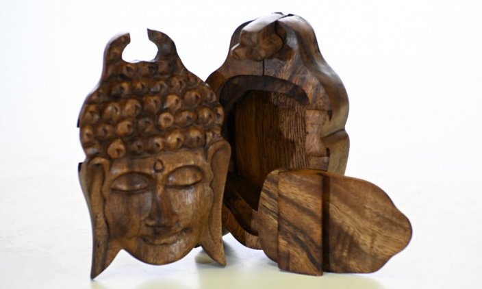 Dřevěná krabička Buddha hlava ↑14 cm