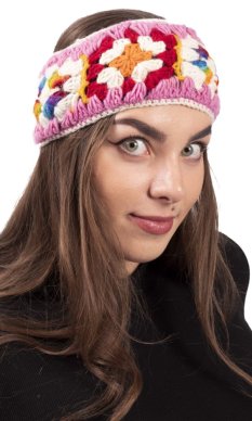 Vlněná čelenka FLOWER  / ružová I.