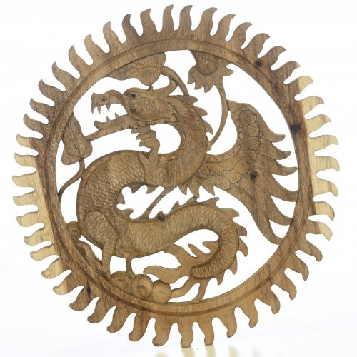 Dřevěný nástěnný drak natural ø 50 cm