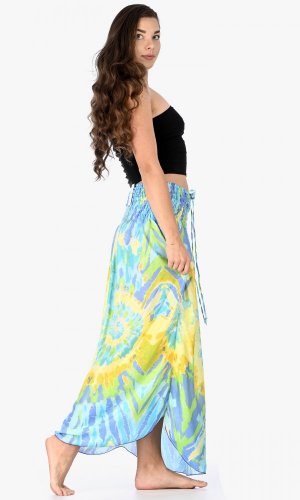 Długa spódnica / suknia Batik niebiesko-żółta