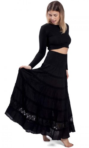 Kolesová sukňa s čipkou ADITI čierna