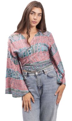 Bolerko GITA s dlouhým rukávem růžovo-modré I.