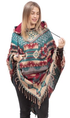 Ponczo z wzorami PANKAJ zielono-czerwone V.