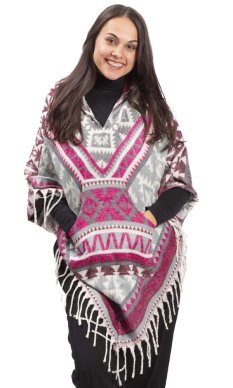 Pončo se vzory PANKAJ šedo-růžová II.