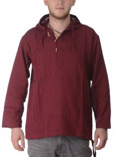 Košeľa Nepál / ETNO KURTA s kapucňou vínovo červená