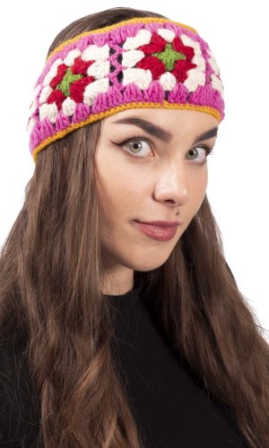 Vlněná čelenka FLOWER / růžová IV.