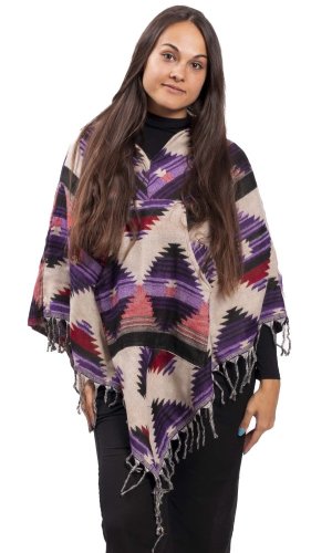 Pončo se vzory PANKAJ béžovo-fialová I.