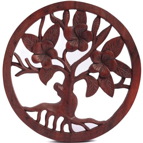 Dřevěná nástěnná dekorace STROM ŽIVOTA BLOOM mořený ø 20 cm