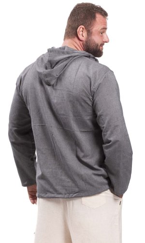 Koszula Classic indyjska / ETNO KURTA z kapturem ciemno szara - Rozmiar: 5XL