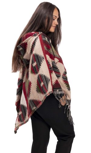 Pončo se vzory PANKAJ béžovo-zelená I.