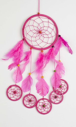 Łapacz snów CIRCLES różowy II. / długość 31 cm