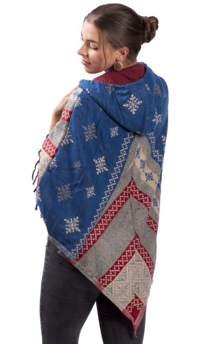 Pončo se vzory PANKAJ červeno-modré