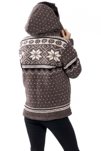 Vlněná svetrobunda s norským vzorem hnědá