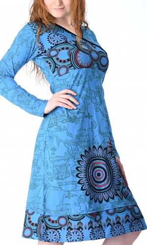 Šaty s dlouhým rukávem modré