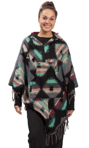 Pončo se vzory PANKAJ černo-tyrkysová I.