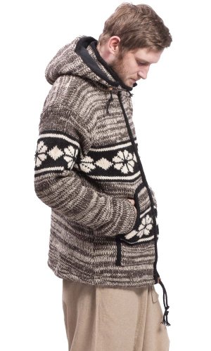Vlněná svetrobunda FLORAL hnědý melír