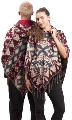 Ponczo z wzorami PANKAJ bordowo-beżowy VI.