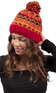 Vlnená čiapka s brmbolcom / červená IV.
