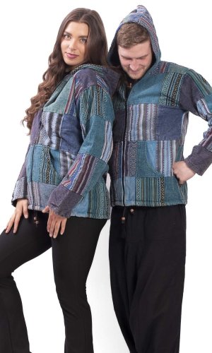 Ciepła kurtka PATCHWORK niebieska