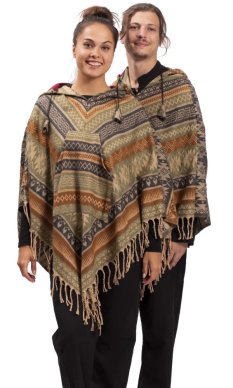 Pončo se vzory PANKAJ zeleno-hnědá I.