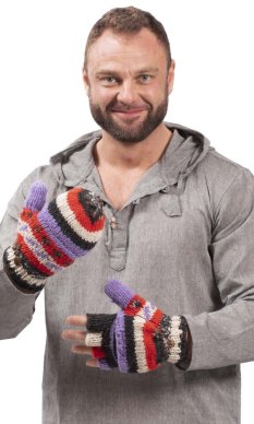 Vlněné převlékací rukavice / červeno-fialové