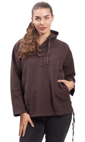 Bluza unisex z kapturem RAHUL brązowa - Rozmiar: M