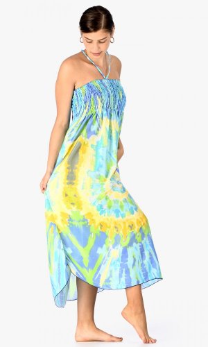 Dlouhá sukně / šaty Batik modro-žluté