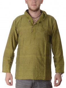 Košile Nepál / ETNO KURTA s kapucí zelená