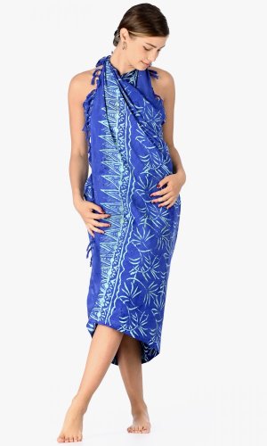 Sarong BALI BATIK palm tmavě modrý