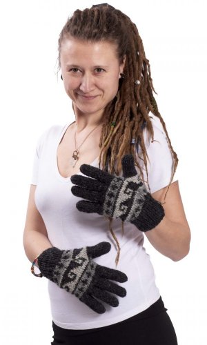 Vlnené prstové rukavice šedo-čierne