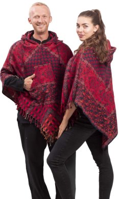 Ponczo z wzorami PANKAJ czerwono-niebieski XII.