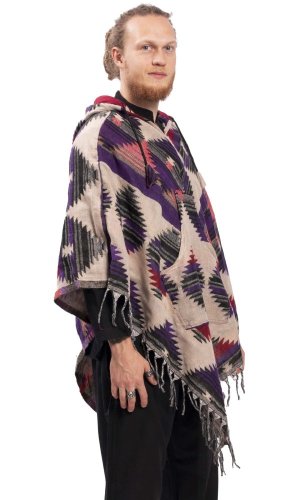 Pončo se vzory PANKAJ béžovo-fialová I.