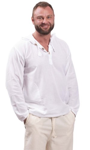 Košile Classic Nepál / ETNO KURTA s kapucí bílá