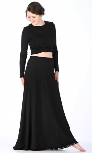 Dlhá teplá sukňa Tassel čierna - Veľkosť: L/XL