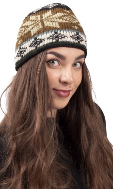 Vlněná čepice se vzorem NOMAD hnědo-zelená II.