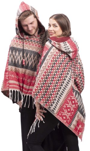 Pončo se vzory PANKAJ červeno-šedé
