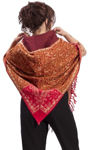 Ponczo z wzorami KHILANA rdzawo-czerwony