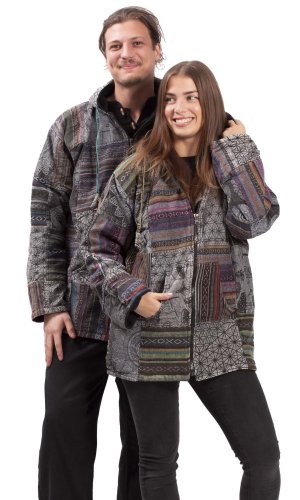 Ciepła kurtka PATCHWORK HARMONY szara - Rozmiar: XL