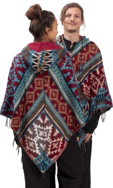 Pončo se vzory PANKAJ červeno-modré IX.