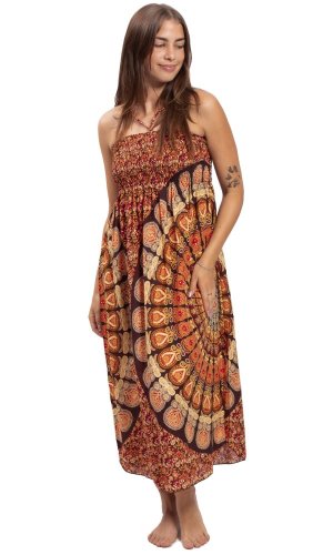Dlouhá sukně / šaty THAI MANDALA oranžové