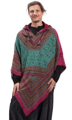 Pončo se vzory INDIRA růžovo-tyrkysová I.