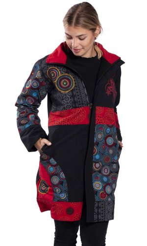 Dámský kabát Parvati černo-červený - Velikost: L