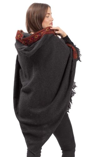 Vlněné pončo LAHARA RUNA tmavě šedé
