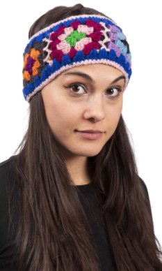 Vlněná čelenka FLOWER  / modro-ružová IV.