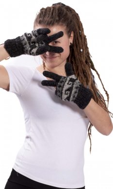 Vlněné prstové rukavice šedo-černé
