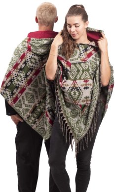 Pončo se vzory PANKAJ zeleno-šedá I.