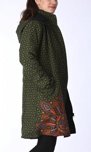 Dámský kabát Květ života zelený - Velikost: XL