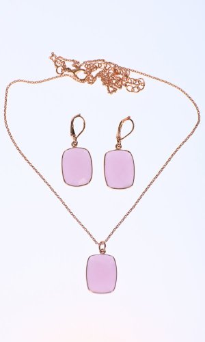 Set náhrdelník a náušnice růžový hranatý - Varianta: Stříbrný řetízek